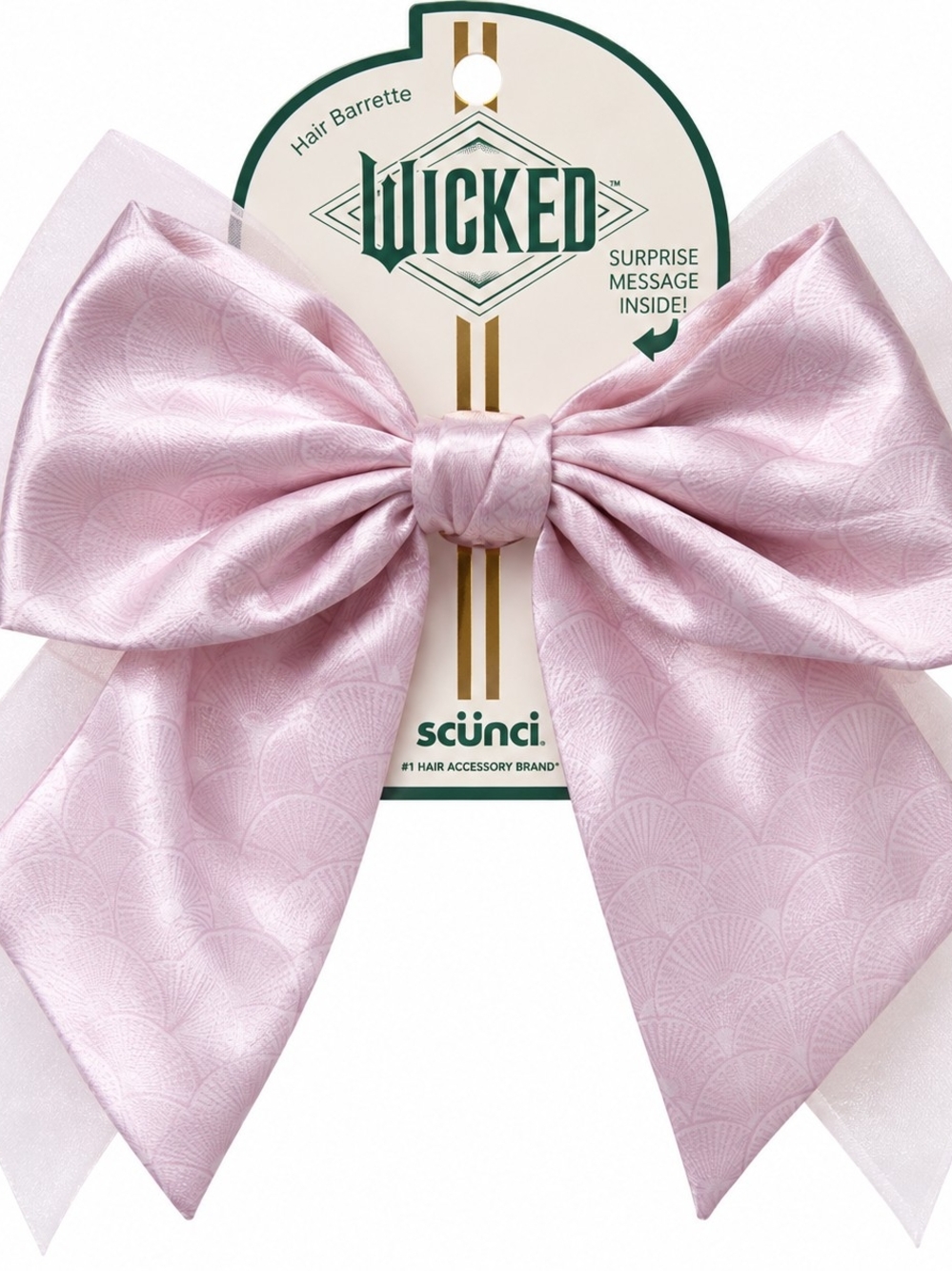 Scunci Wicked Glinda Ariana Grande Pink Satin Bow Barrette Hair Clip NWT